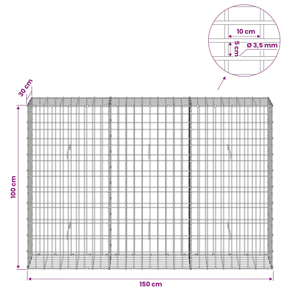 Gabion with 3.5 mm Wire and 5x10 cm Mesh 150x30x100 cm