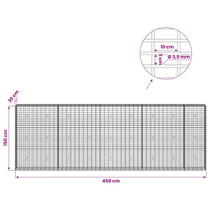 Gabion with 3.5 mm Wire and 5x10 cm Mesh 450x30x150 cm