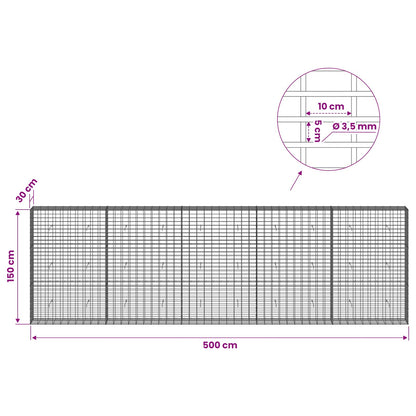 Gabion with 3.5 mm Wire and 5x10 cm Mesh 500x30x150 cm