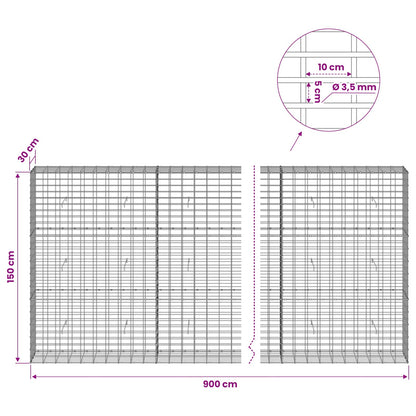 Gabion with 3.5 mm Wire and 5x10 cm Mesh 900x30x150 cm