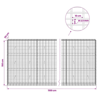Gabion with 3.5 mm Wire and 5x10 cm Mesh 1100x30x150 cm
