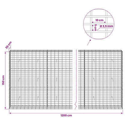 Gabion with 3.5 mm Wire and 5x10 cm Mesh 1200x30x150 cm