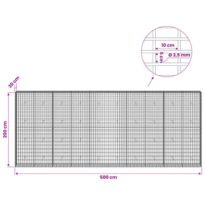 Gabion with 3.5 mm Wire and 5x10 cm Mesh 500x30x200 cm