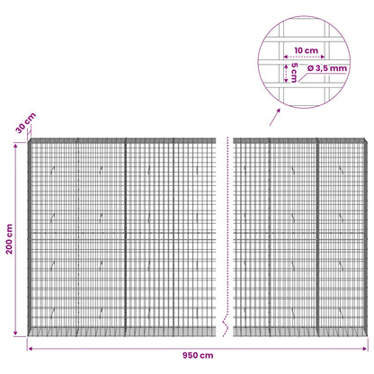 Gabion with 3.5 mm Wire and 5x10 cm Mesh 950x30x200 cm