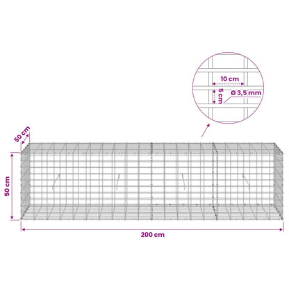 Gabion with 3.5 mm Wire and 5x10 cm Mesh 200x50x50 cm