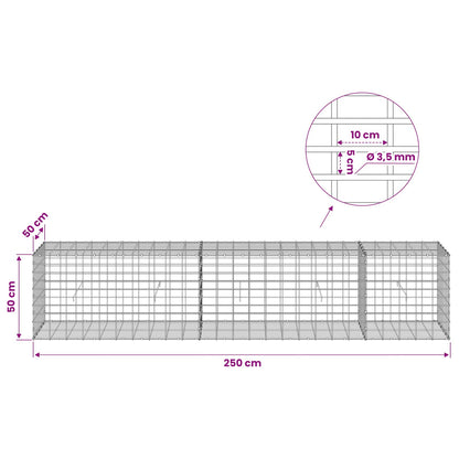 Gabion with 3.5 mm Wire and 5x10 cm Mesh 250x50x50 cm