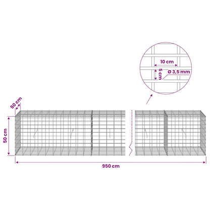 Gabion with 3.5 mm Wire and 5x10 cm Mesh 950x50x50 cm