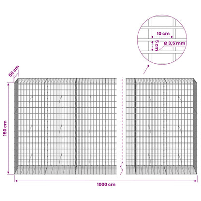 Gabion with 3.5 mm Wire and 5x10 cm Mesh 1000x50x150 cm
