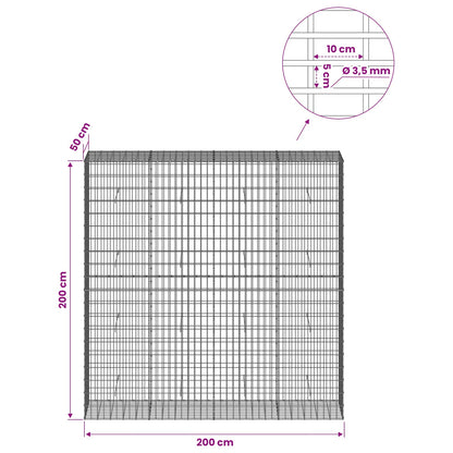 Gabion with 3.5 mm Wire and 5x10 cm Mesh 200x50x200 cm
