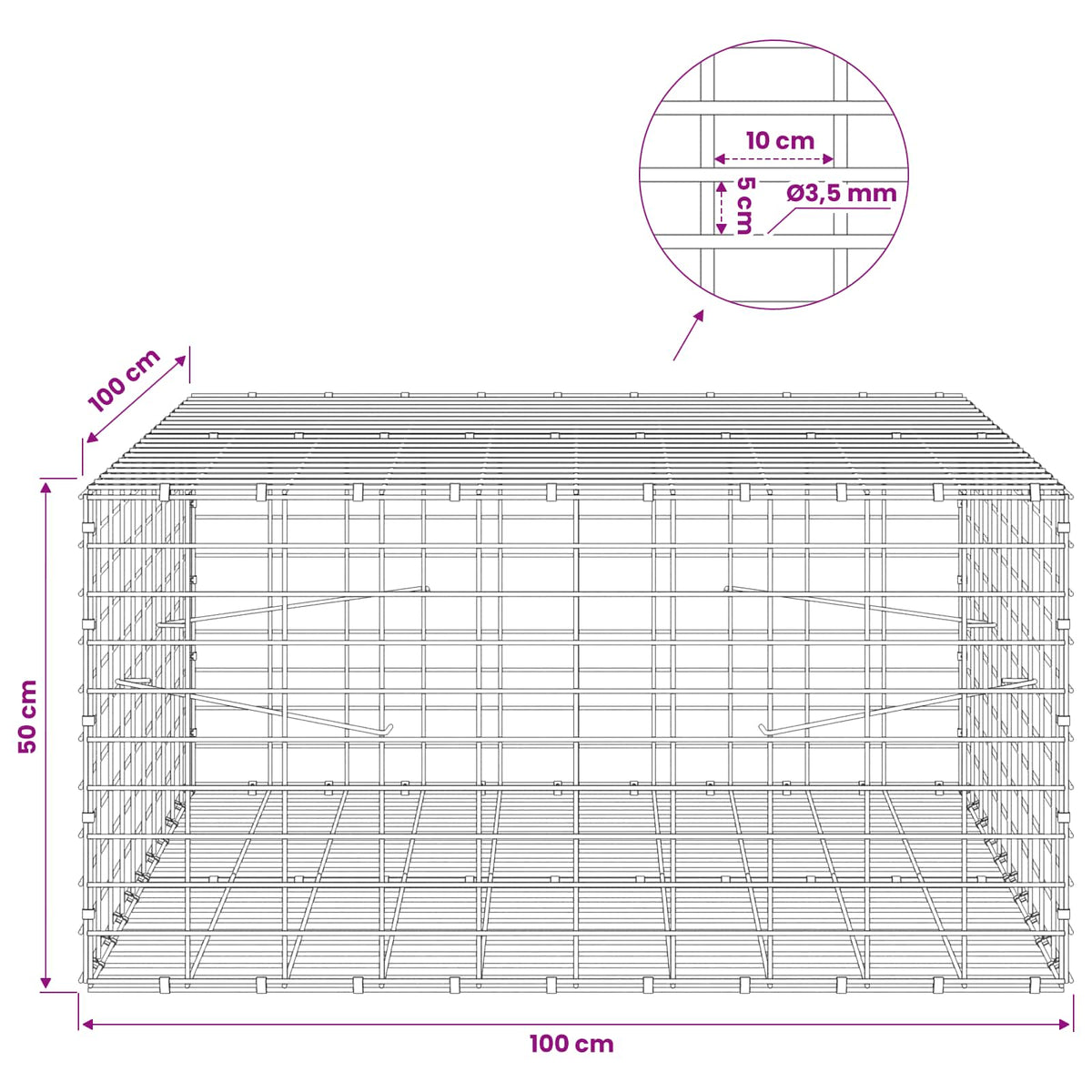 Gabion with 3.5 mm Wire and 5x10 cm Mesh 100x100x50 cm
