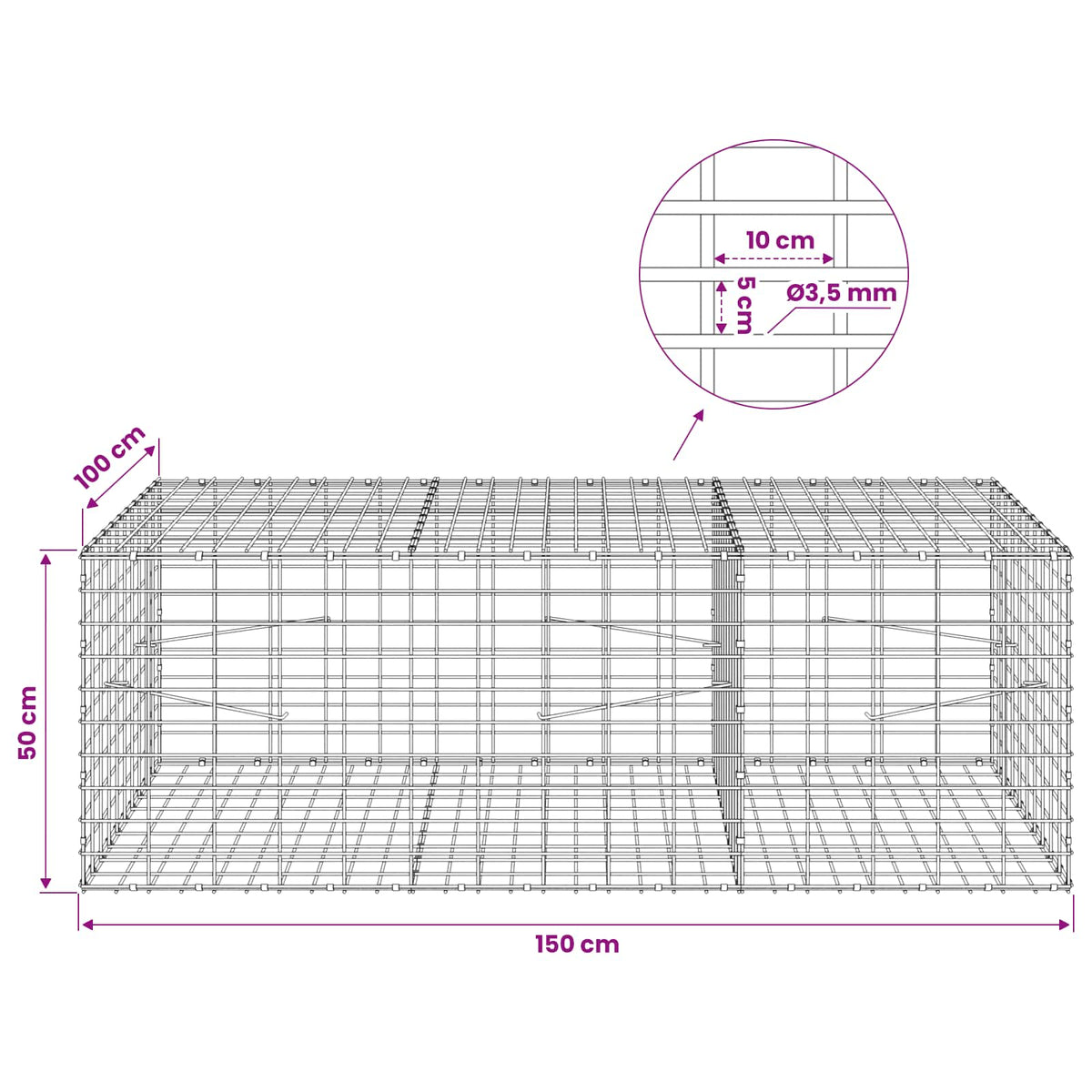 Gabion with 3.5 mm Wire and 5x10 cm Mesh 150x100x50 cm