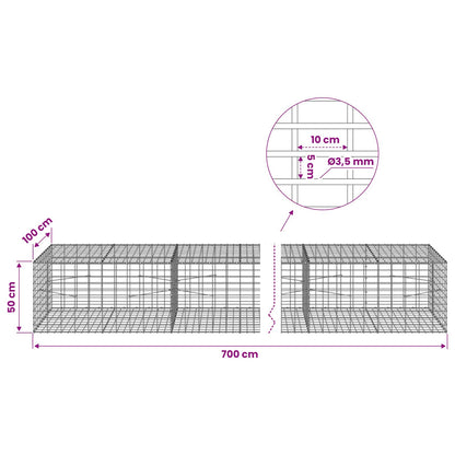 Gabion with 3.5 mm Wire and 5x10 cm Mesh 700x100x50 cm