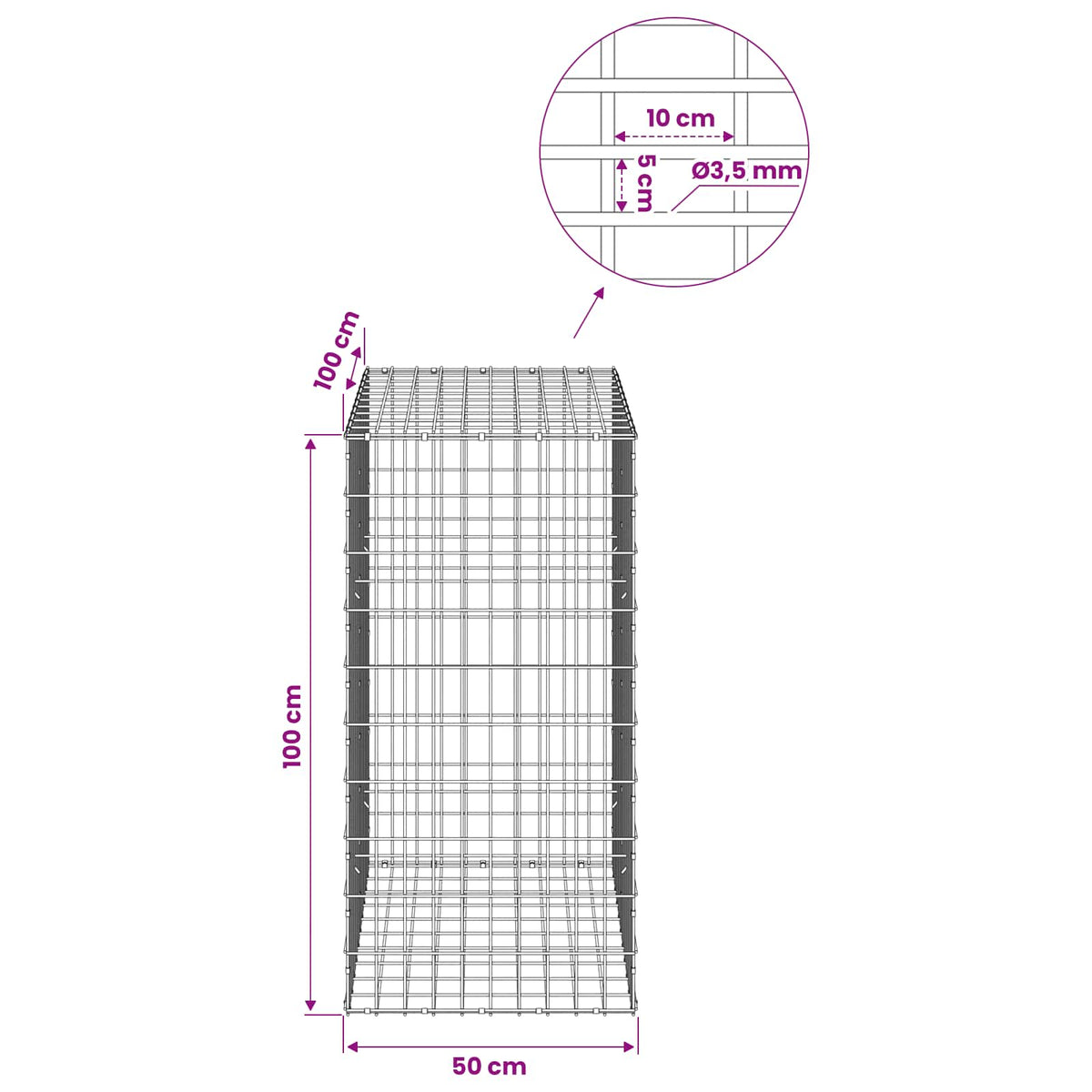 Gabion with 3.5 mm Wire and 5x10 cm Mesh 50x100x100 cm