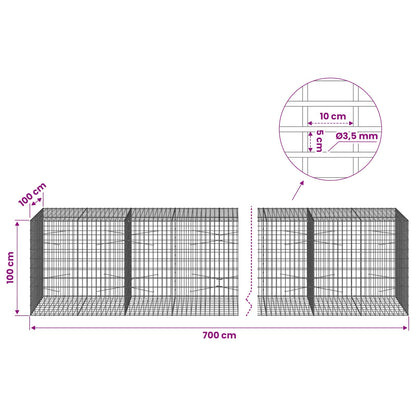 Gabion with 3.5 mm Wire and 5x10 cm Mesh 700x100x100 cm