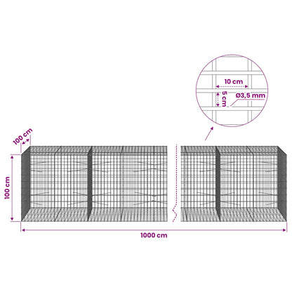 Gabion with 3.5 mm Wire and 5x10 cm Mesh 1000x100x100 cm
