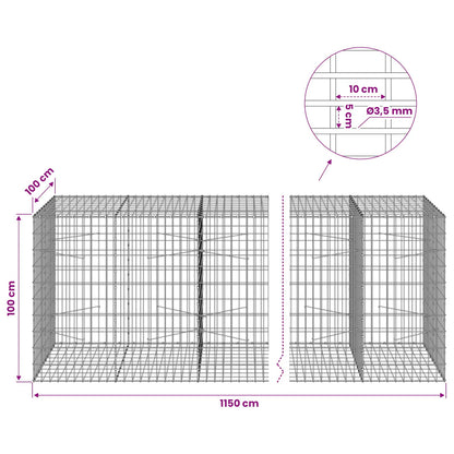 Gabion with 3.5 mm Wire and 5x10 cm Mesh 1150x100x100 cm