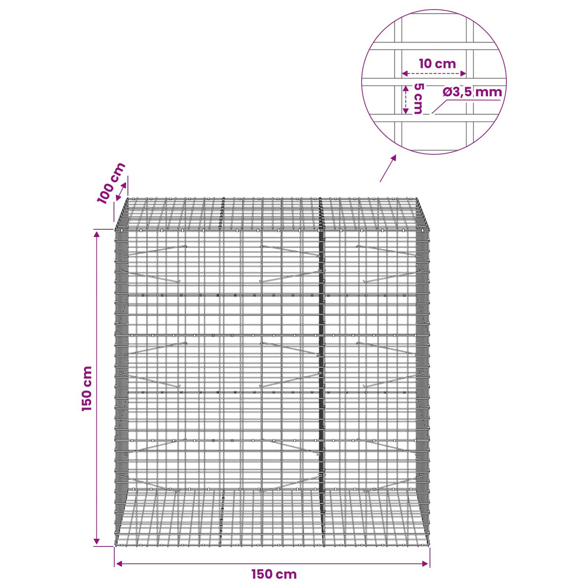 Gabion with 3.5 mm Wire and 5x10 cm Mesh 150x100x150 cm