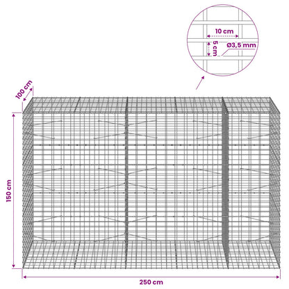 Gabion with 3.5 mm Wire and 5x10 cm Mesh 250x100x150 cm