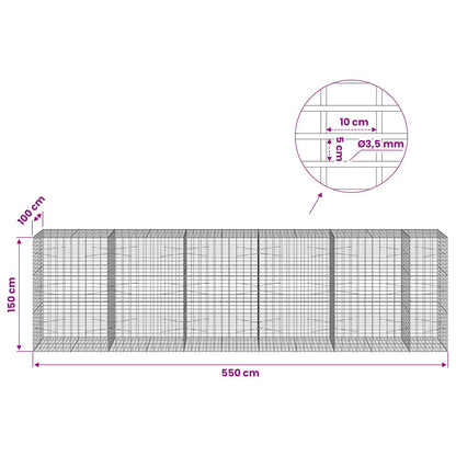 Gabion with 3.5 mm Wire and 5x10 cm Mesh 550x100x150 cm