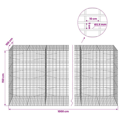 Gabion with 3.5 mm Wire and 5x10 cm Mesh 1000x100x150 cm