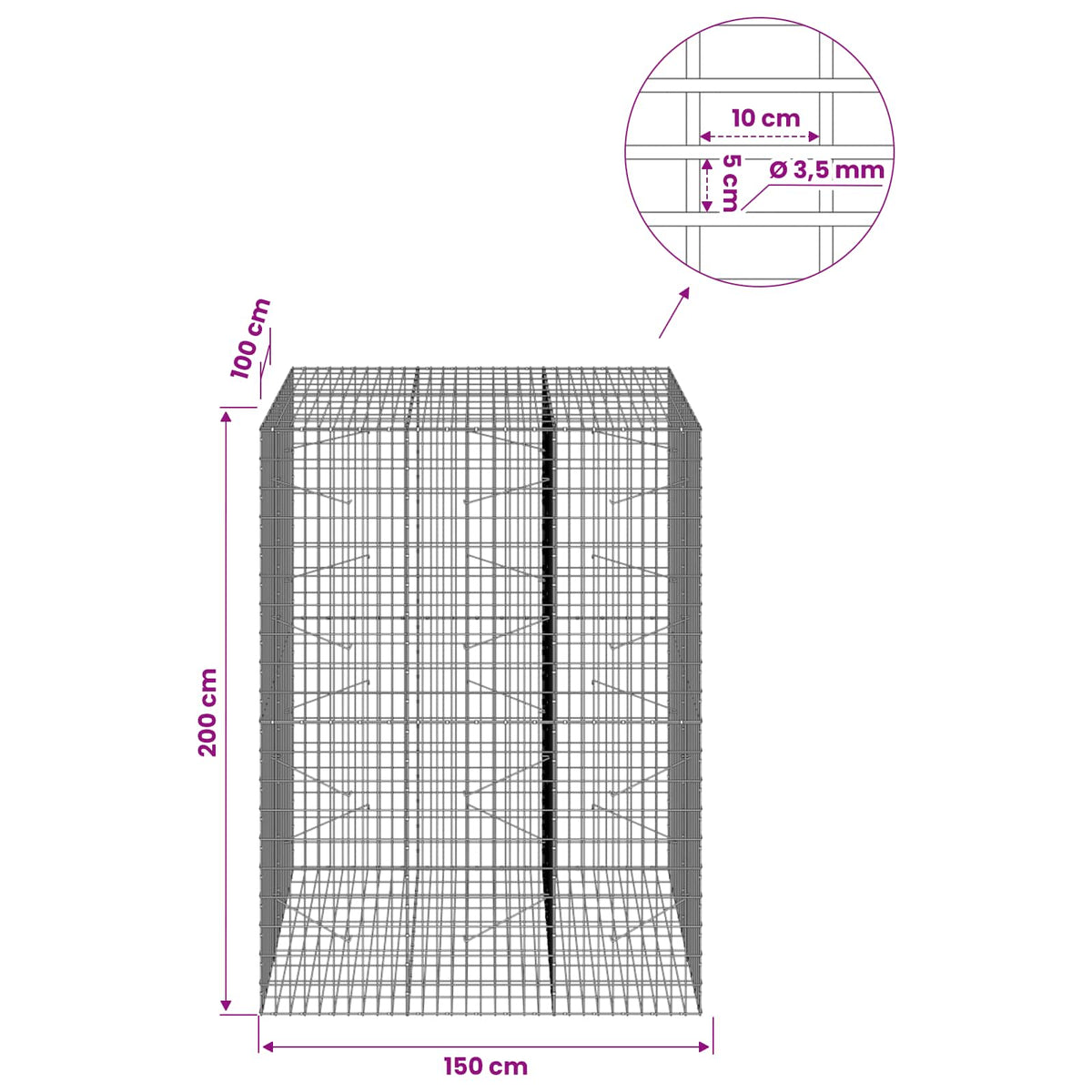 Gabion with 3.5 mm Wire and 5x10 cm Mesh 150x100x200 cm
