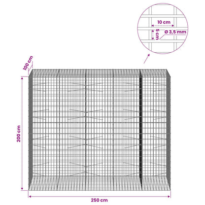 Gabion with 3.5 mm Wire and 5x10 cm Mesh 250x100x200 cm