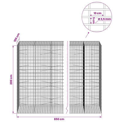 Gabion with 3.5 mm Wire and 5x10 cm Mesh 850x100x200 cm
