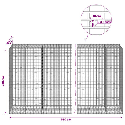 Gabion with 3.5 mm Wire and 5x10 cm Mesh 950x100x200 cm