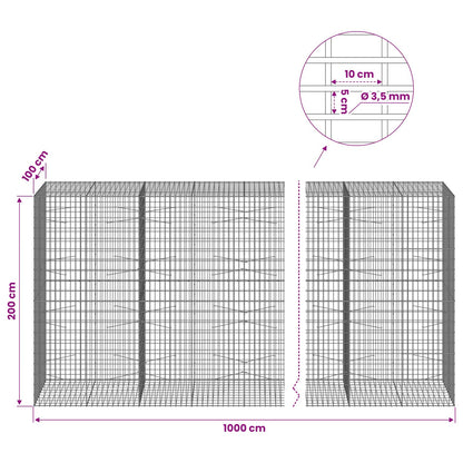 Gabion with 3.5 mm Wire and 5x10 cm Mesh 1000x100x200 cm