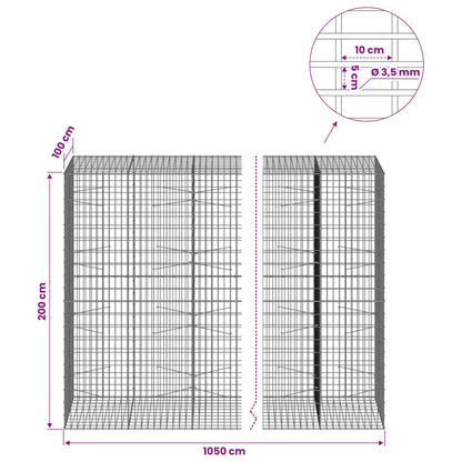Gabion with 3.5 mm Wire and 5x10 cm Mesh 1050x100x200 cm