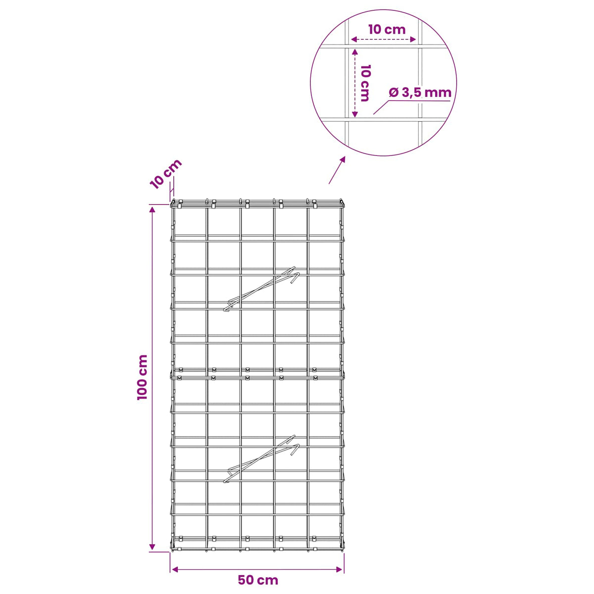 Gabion with 3.5 mm Wire and 10x10 cm Mesh 50x10x100 cm