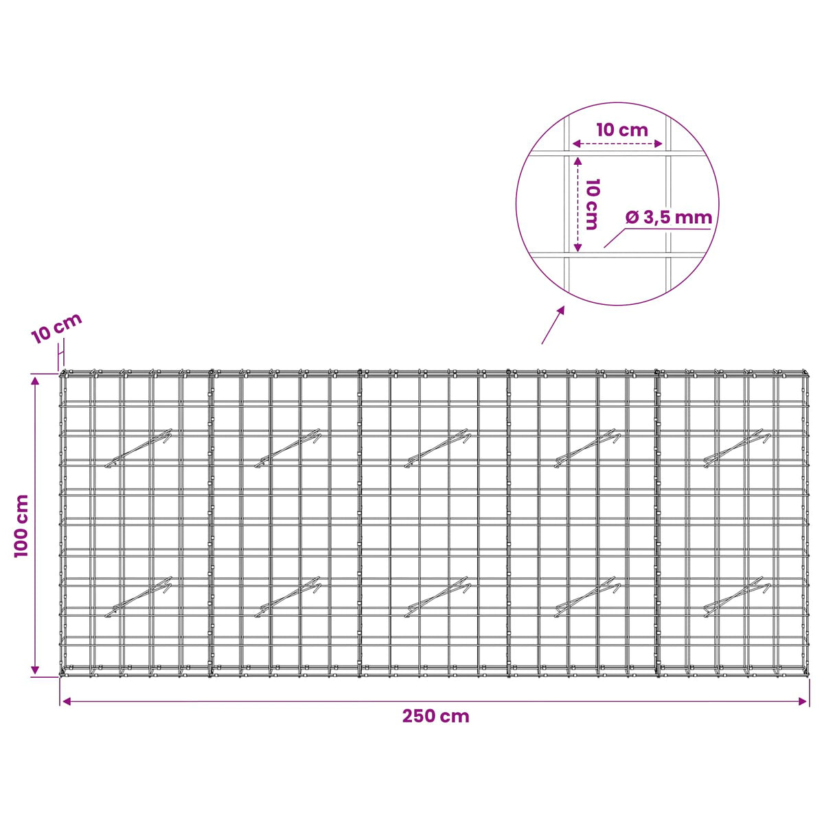 Gabion with 3.5 mm Wire and 10x10 cm Mesh 250x10x100 cm