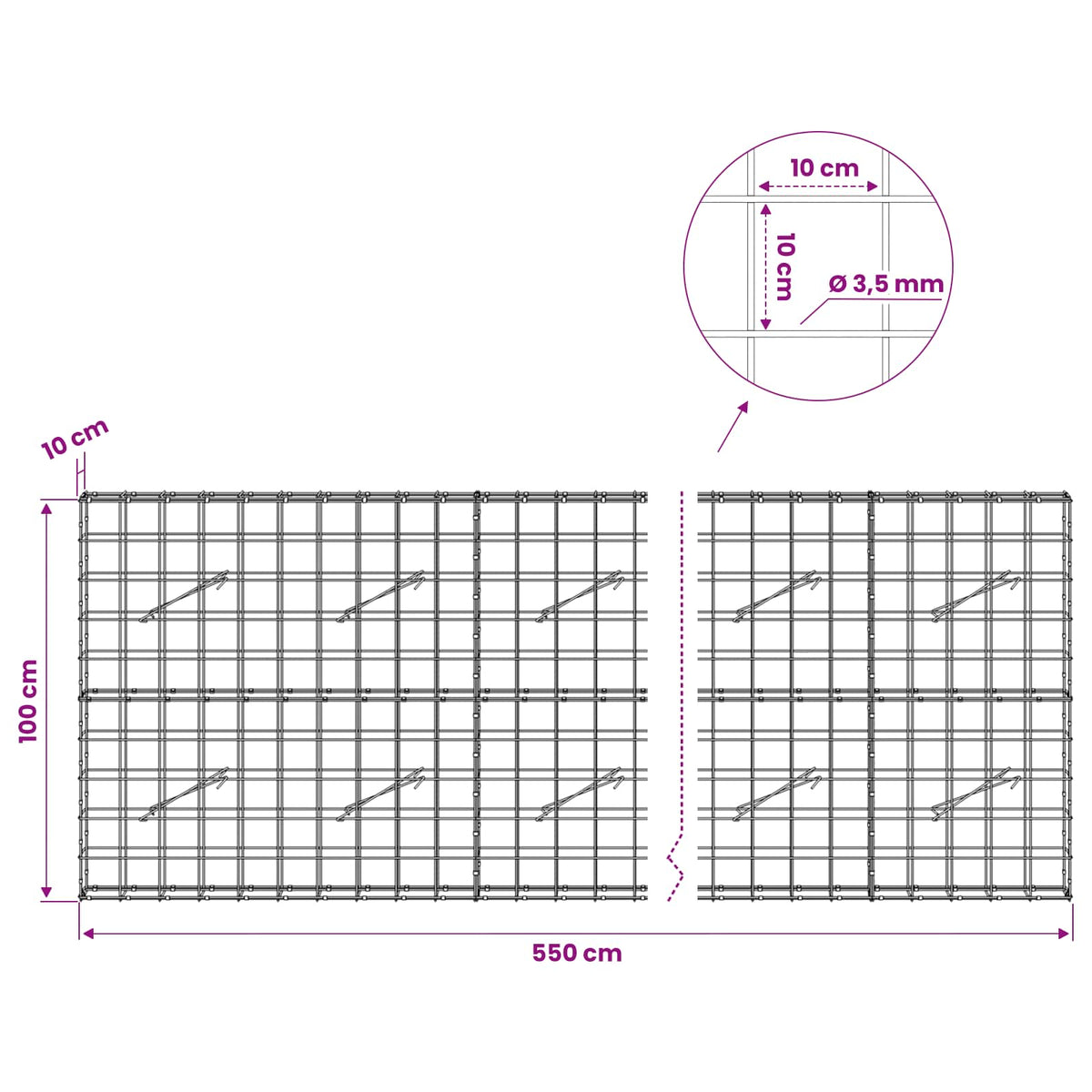 Gabion with 3.5 mm Wire and 10x10 cm Mesh 550x10x100 cm