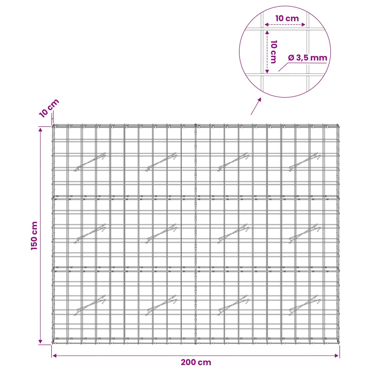 Gabion with 3.5 mm Wire and 10x10 cm Mesh 200x10x150 cm