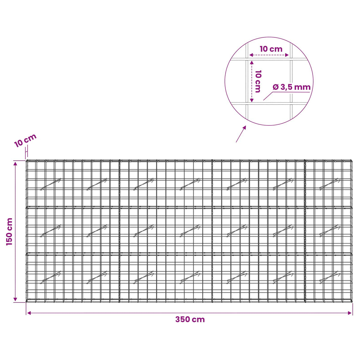 Gabion with 3.5 mm Wire and 10x10 cm Mesh 350x10x150 cm