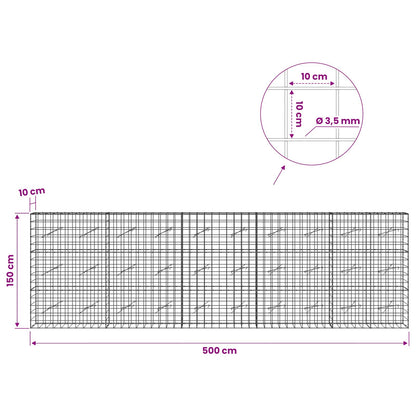 Gabion with 3.5 mm Wire and 10x10 cm Mesh 500x10x150 cm