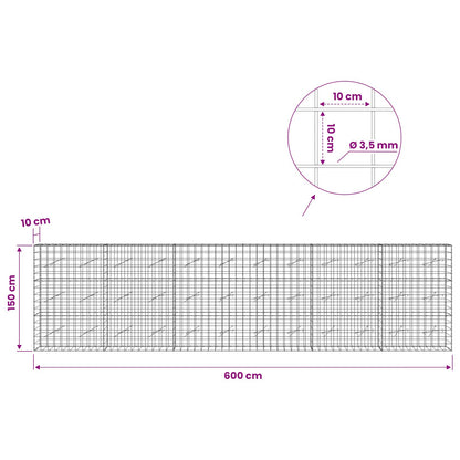 Gabion with 3.5 mm Wire and 10x10 cm Mesh 600x10x150 cm