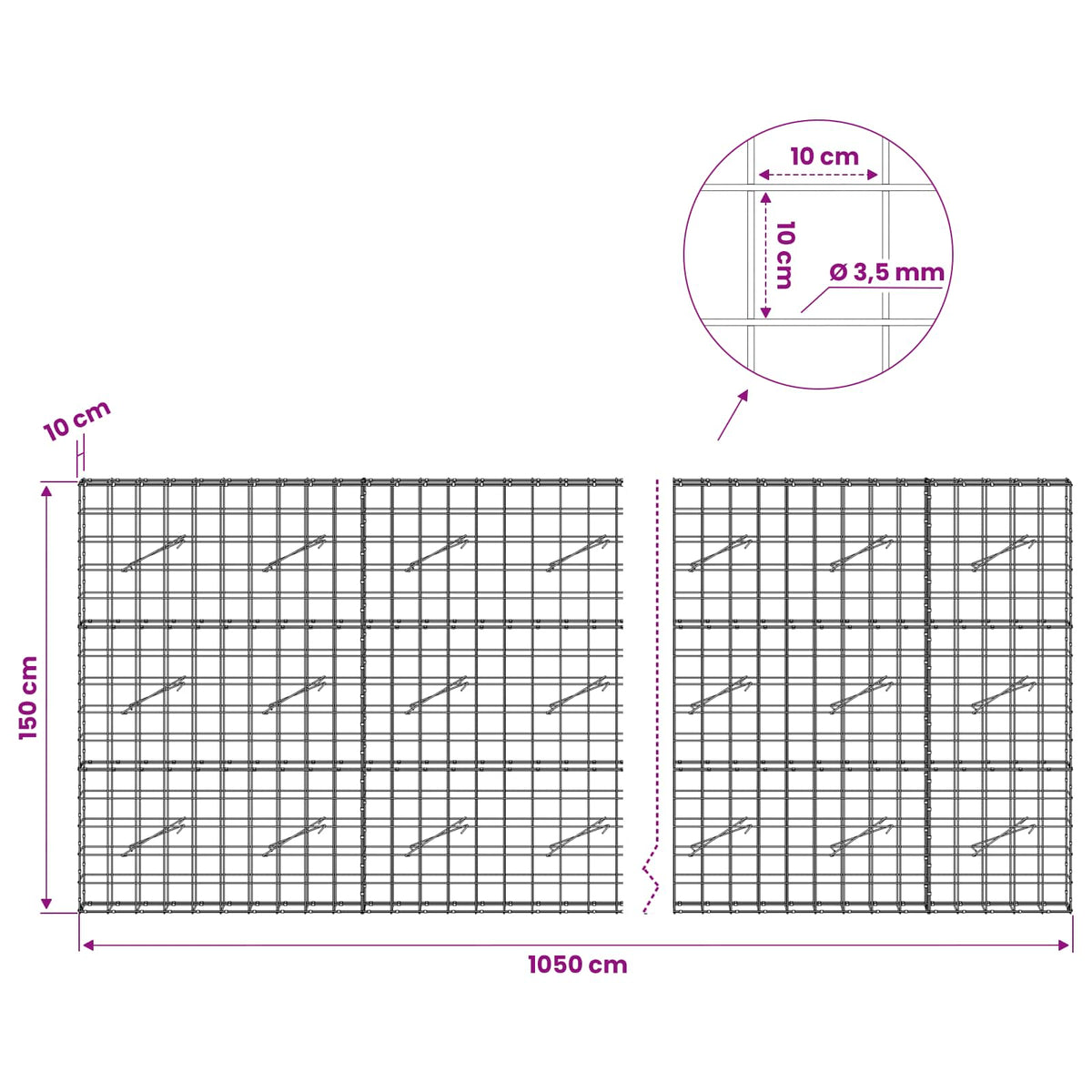 Gabion with 3.5 mm Wire and 10x10 cm Mesh 1050x10x150 cm