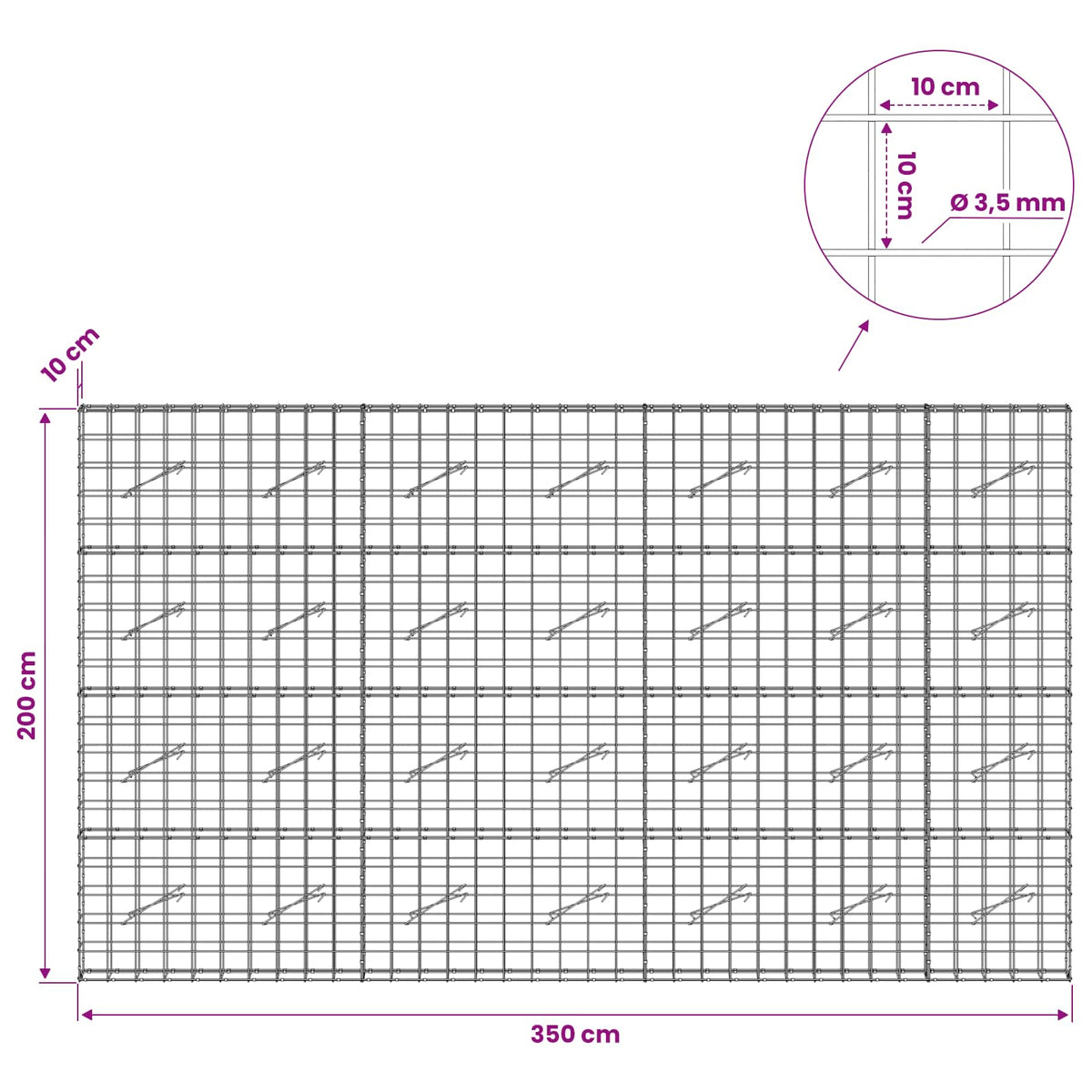Gabion with 3.5 mm Wire and 10x10 cm Mesh 350x10x200 cm