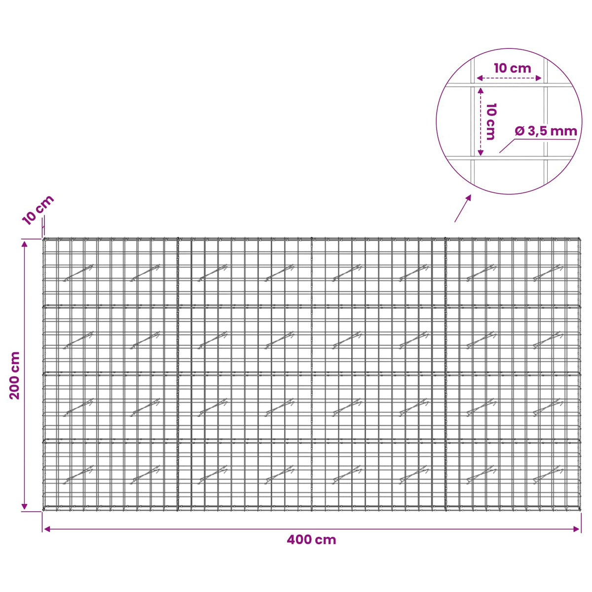 Gabion with 3.5 mm Wire and 10x10 cm Mesh 400x10x200 cm