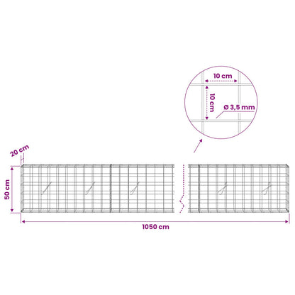 Gabion with 3.5 mm Wire and 10x10 cm Mesh 1050x20x50 cm