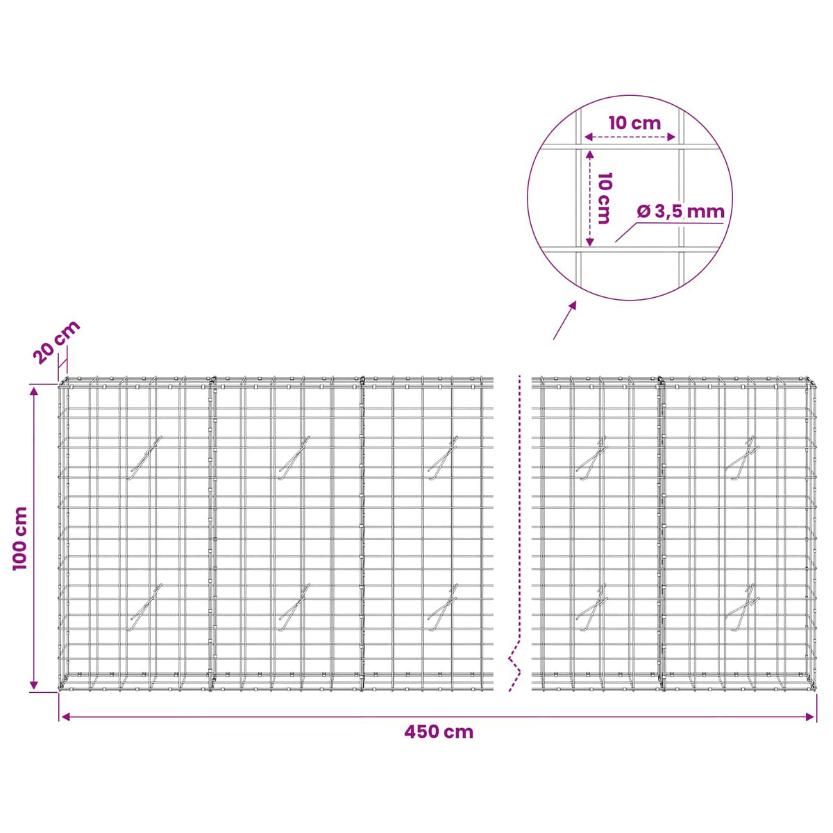 Gabion with 3.5 mm Wire and 10x10 cm Mesh 450x20x100 cm