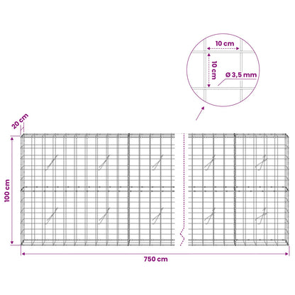 Gabion with 3.5 mm Wire and 10x10 cm Mesh 750x20x100 cm