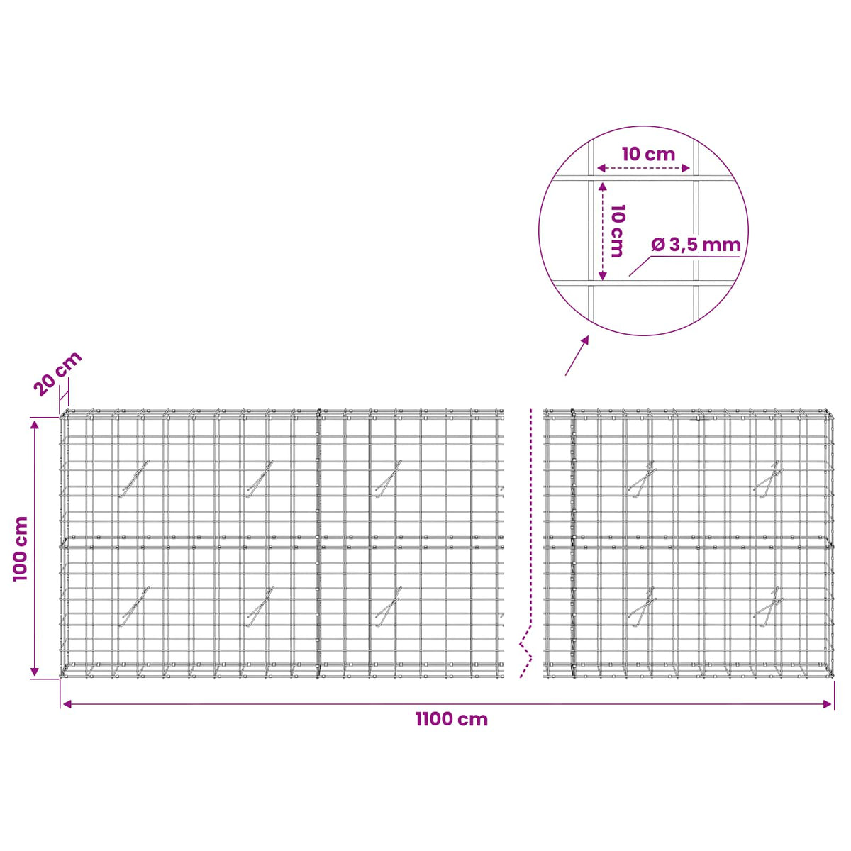 Gabion with 3.5 mm Wire and 10x10 cm Mesh 1100x20x100 cm