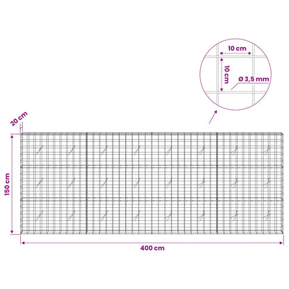 Gabion with 3.5 mm Wire and 10x10 cm Mesh 400x20x150 cm