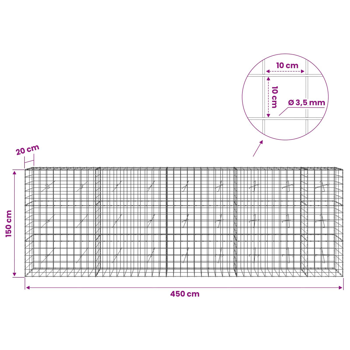 Gabion with 3.5 mm Wire and 10x10 cm Mesh 450x20x150 cm