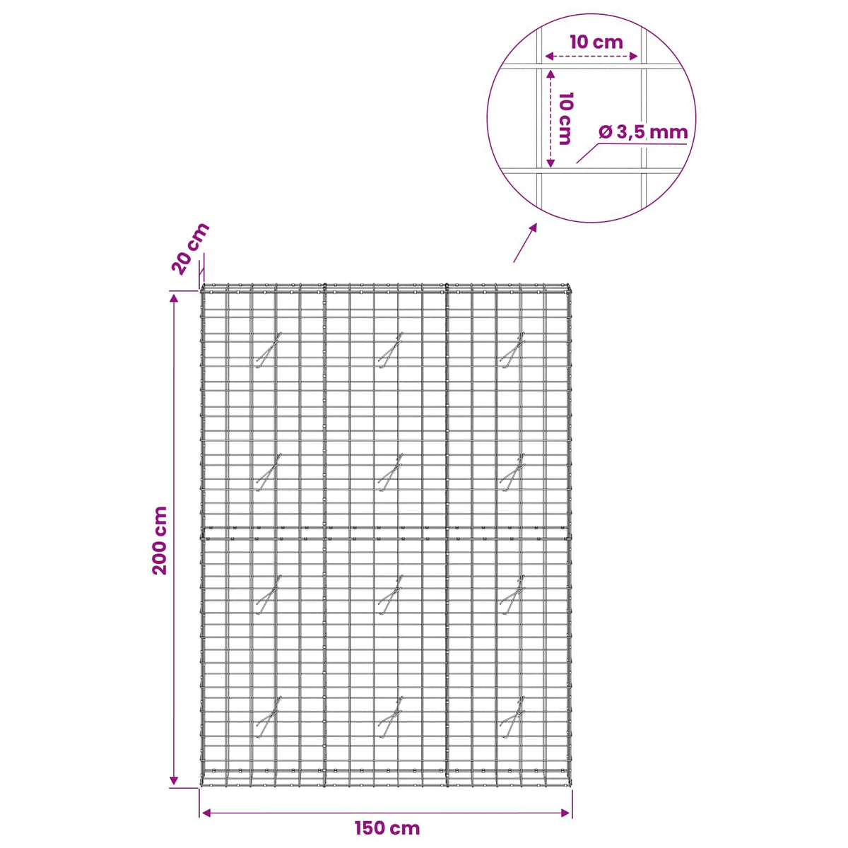 Gabion with 3.5 mm Wire and 10x10 cm Mesh 150x20x200 cm