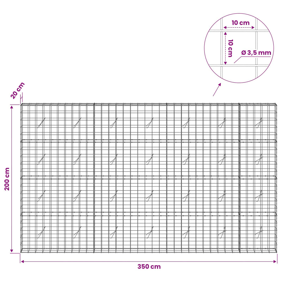 Gabion with 3.5 mm Wire and 10x10 cm Mesh 350x20x200 cm