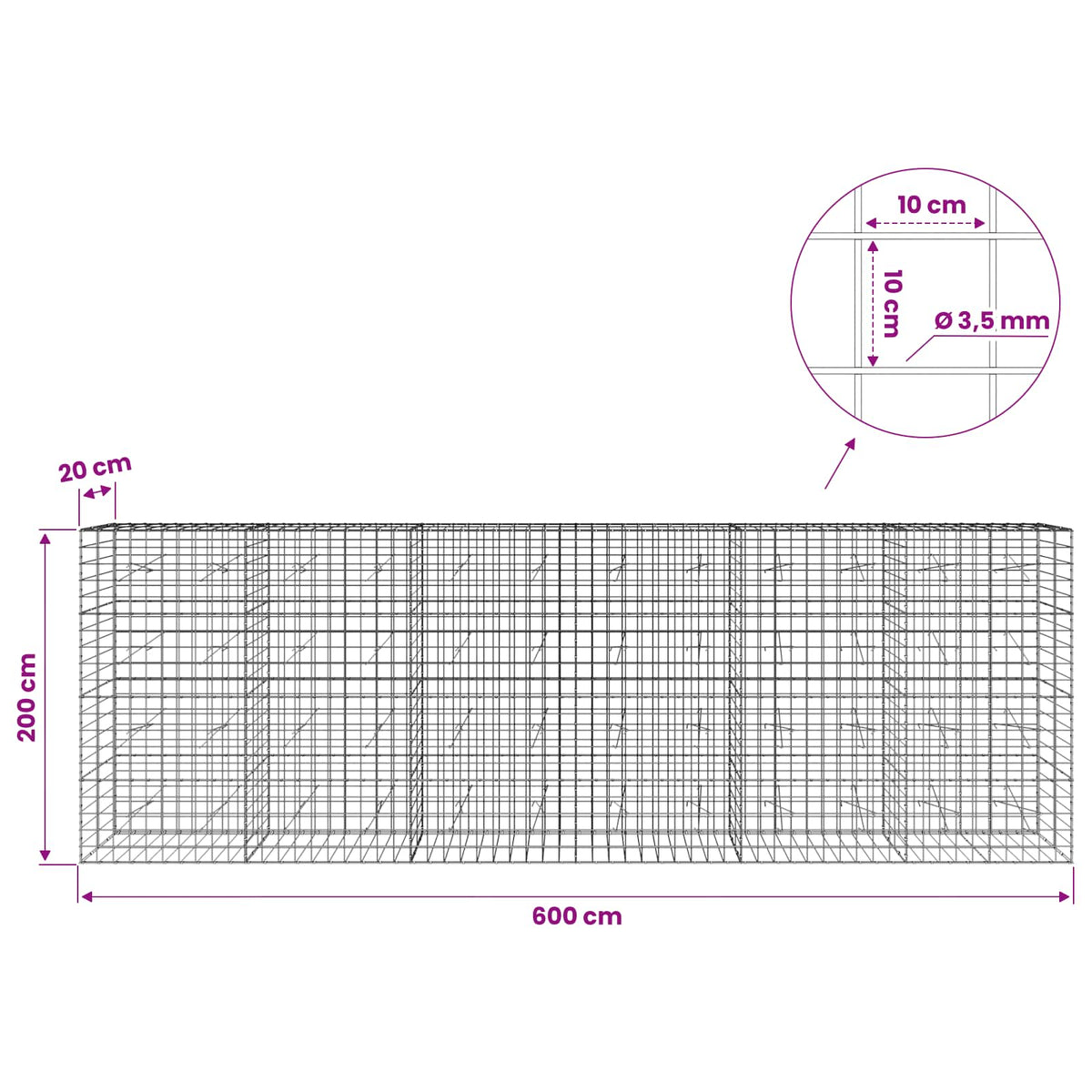 Gabion with 3.5 mm Wire and 10x10 cm Mesh 600x20x200 cm