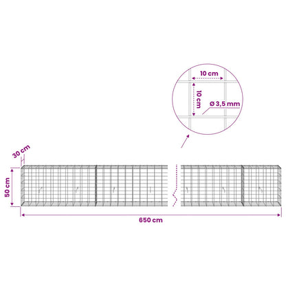 Gabion with 3.5 mm Wire and 10x10 cm Mesh 650x30x50 cm